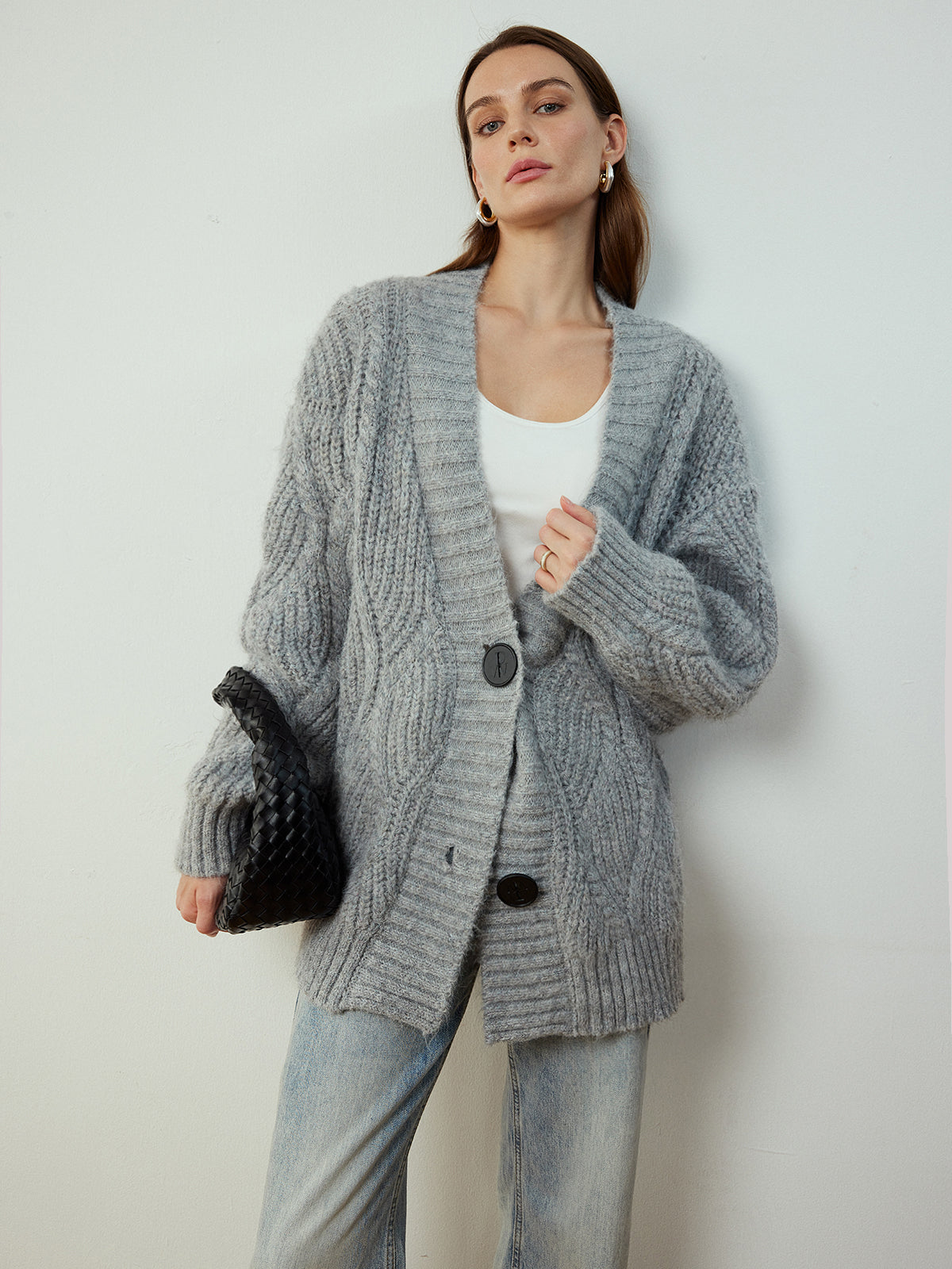 Cable-Knit Button Cardigan