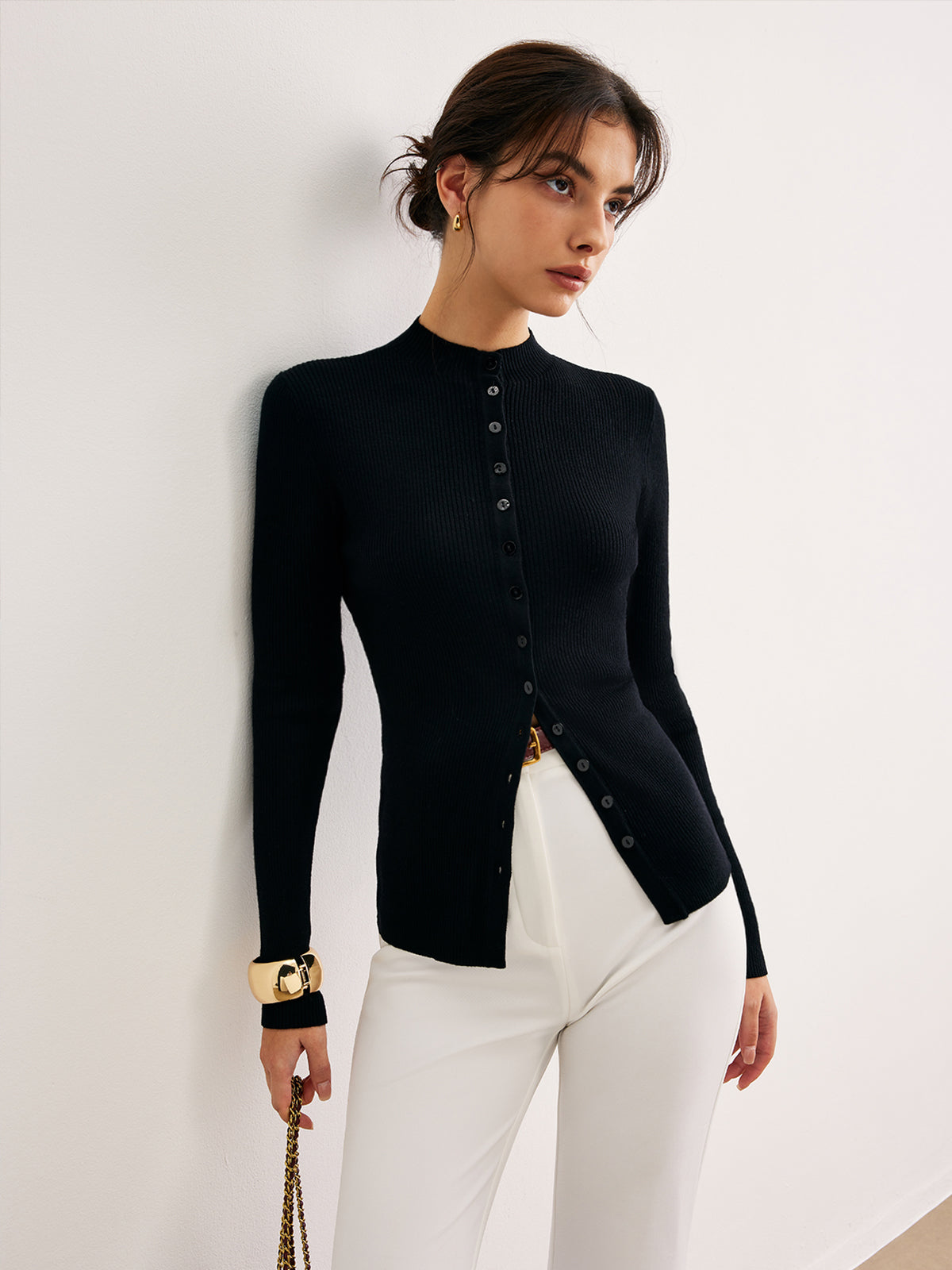 Haut en maille boutonnée