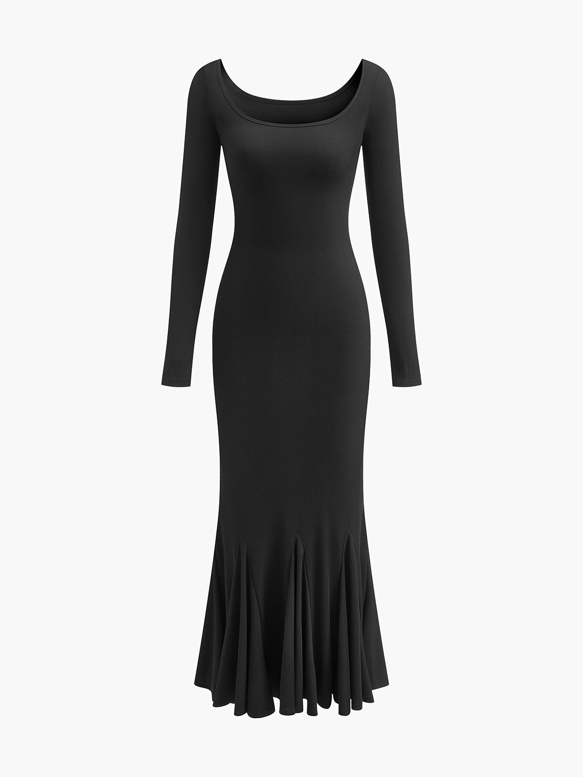 Robe longue moulante en maille à volants