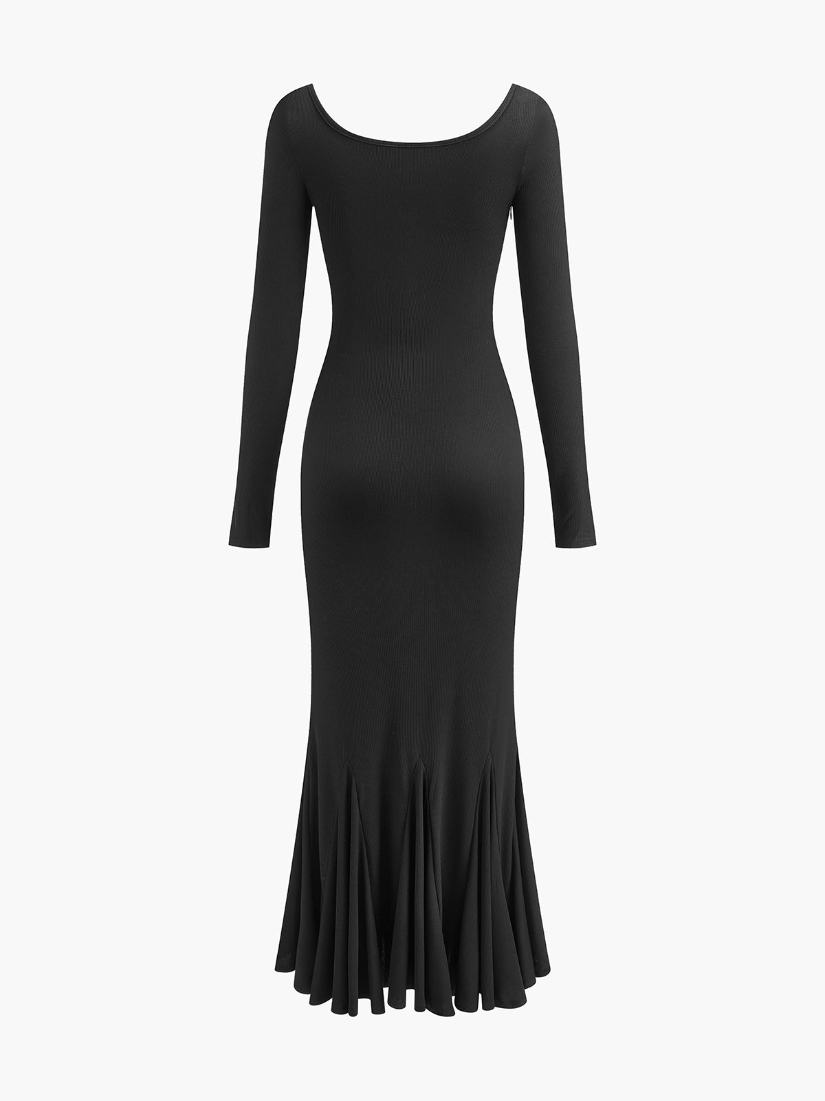 Robe longue moulante en maille à volants