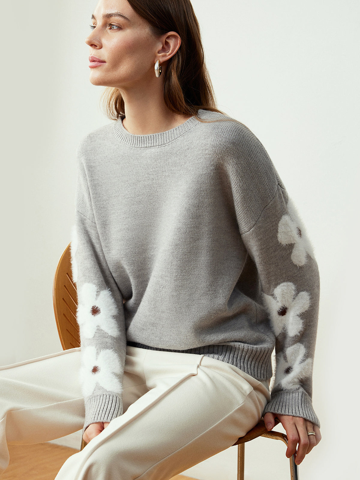 Jacquard-Strickoberteil mit Blumenmuster