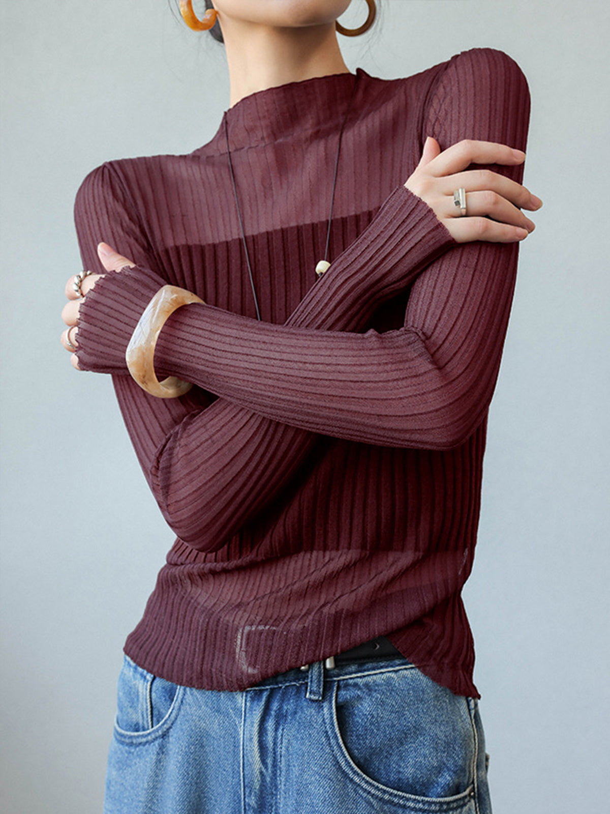 Pull slim à empiècements transparents