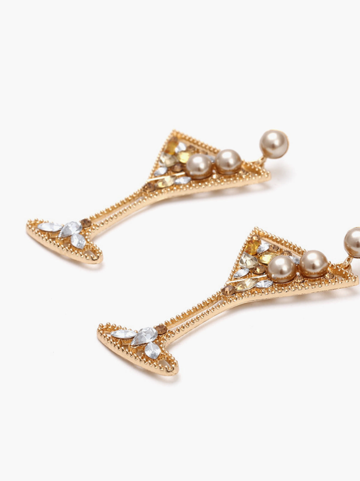 Boucles d'oreilles pendantes en forme de verre à vin, ornées de perles et de strass