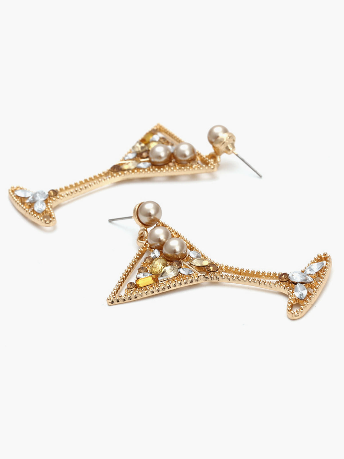 Boucles d'oreilles pendantes en forme de verre à vin, ornées de perles et de strass
