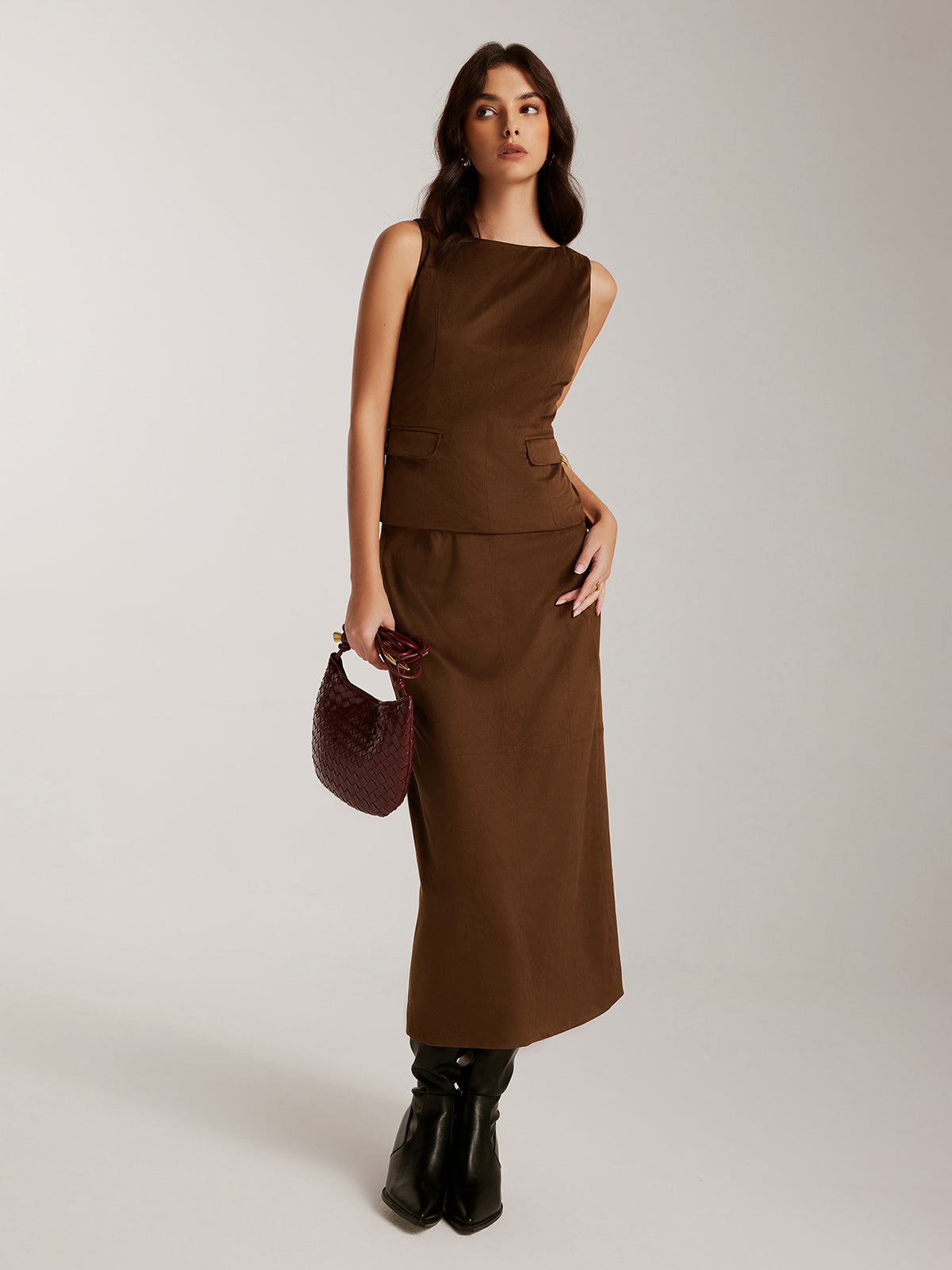 Back-Zipper Suede Effect Tank Top