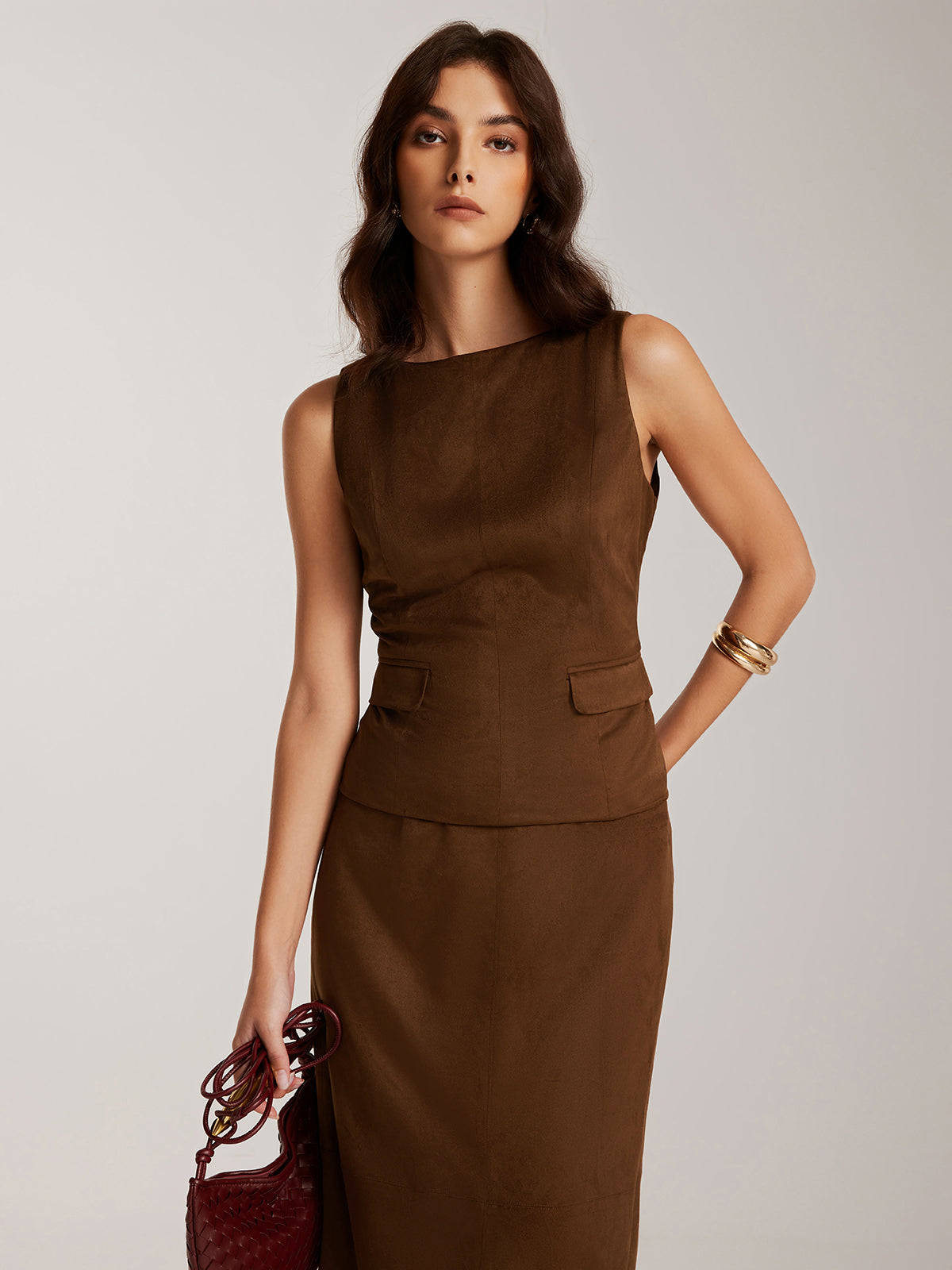 Back-Zipper Suede Effect Tank Top