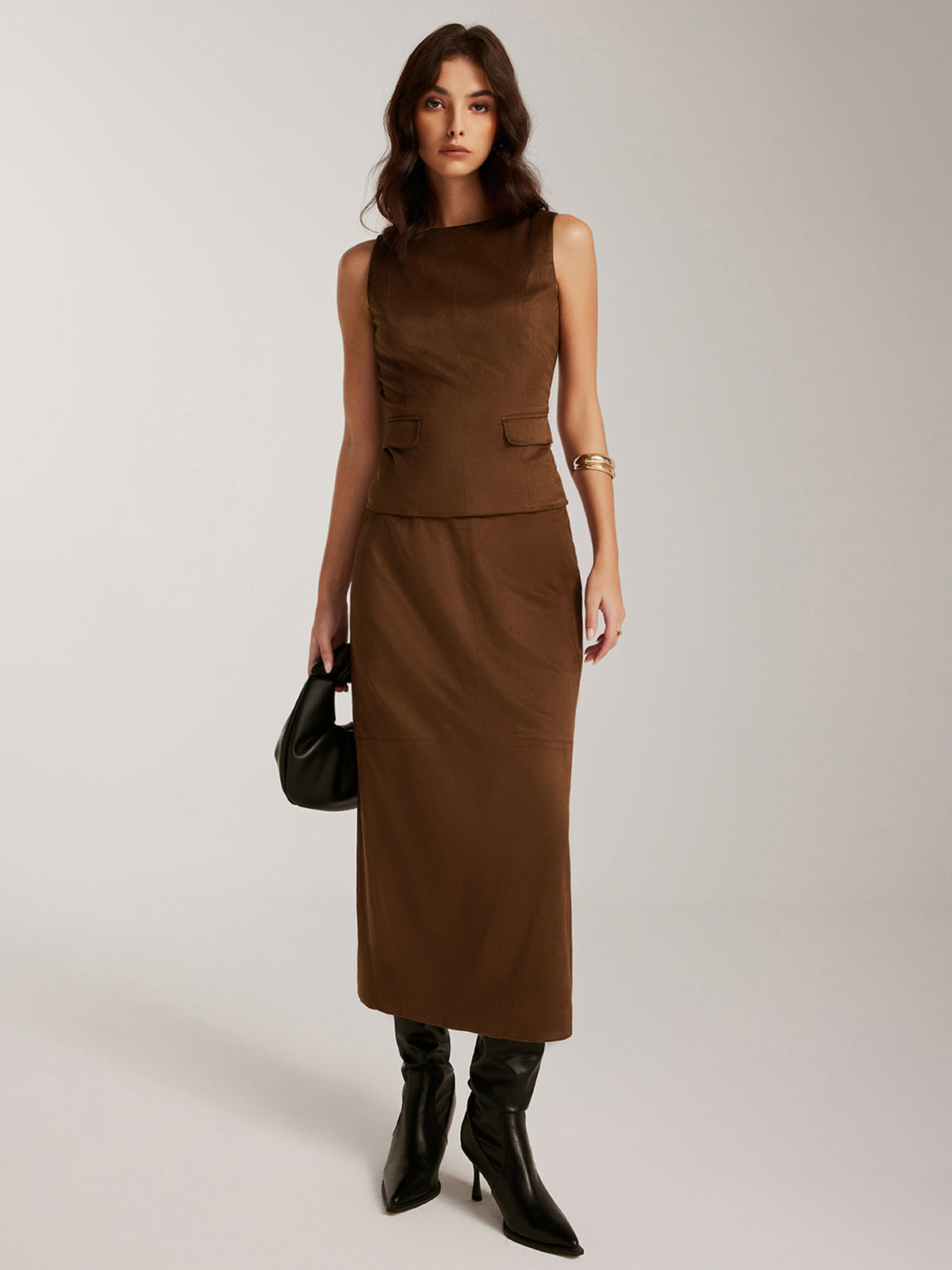 Back-Zipper Suede Effect Tank Top