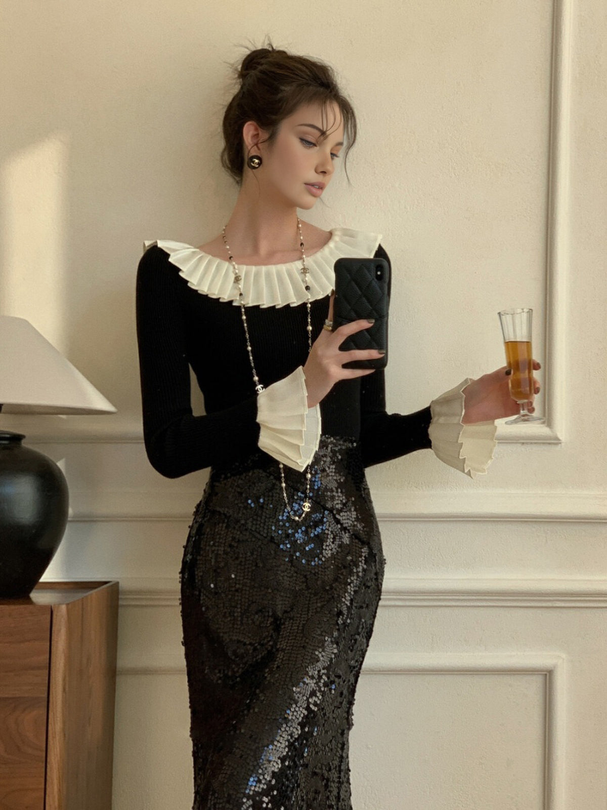 Stricktop mit Farbblock-Falten