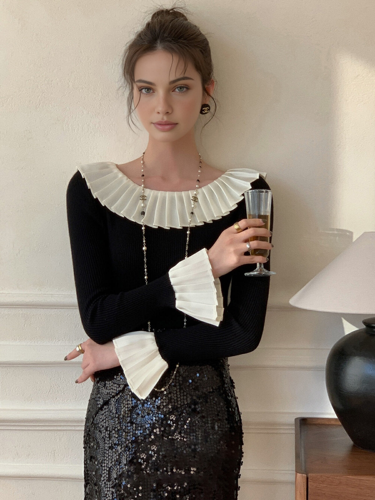 Stricktop mit Farbblock-Falten