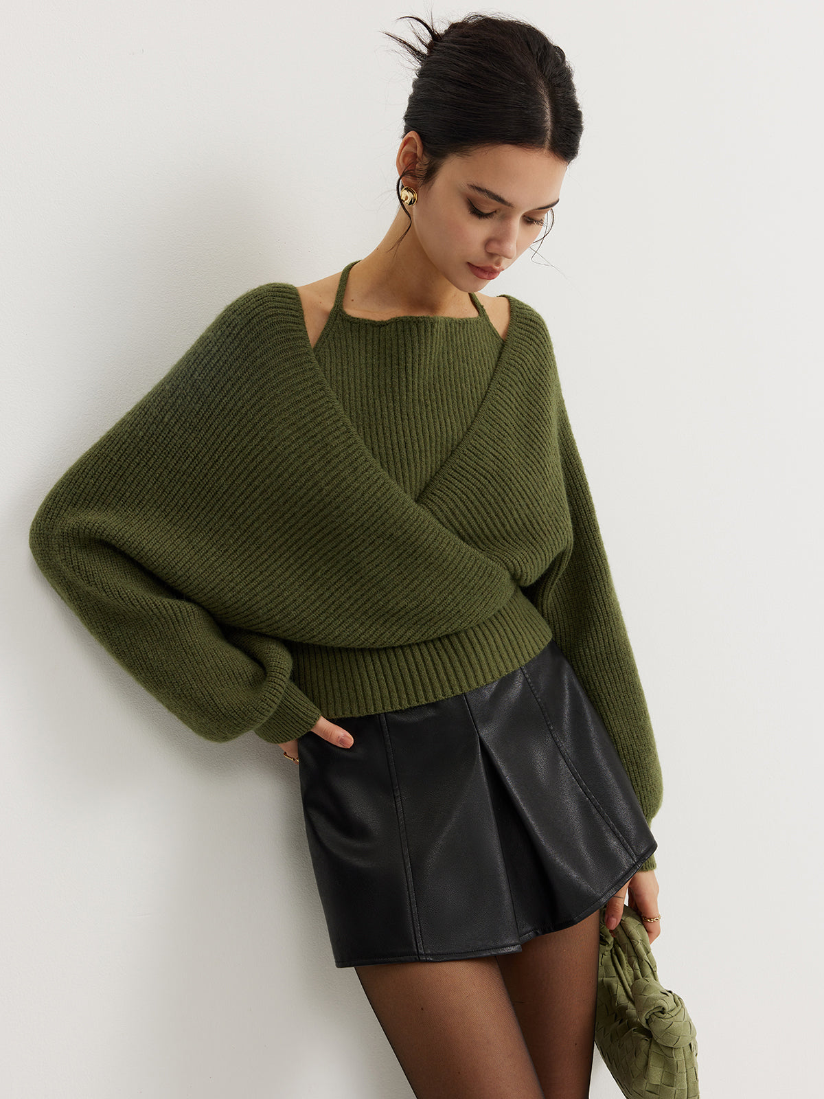 2-in-1-Strickoberteil mit Fledermausärmeln und Neckholder