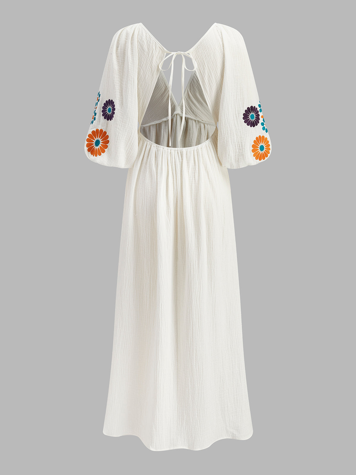 Semi-Sheer Embroidery V-Neck Floral Dress