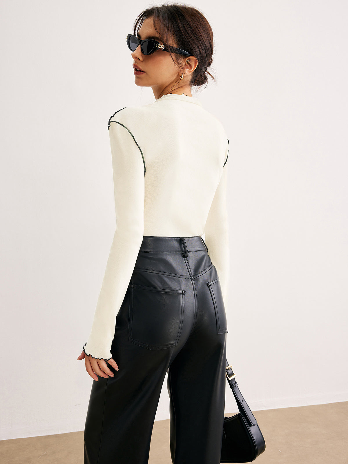 Semi-Sheer Contrast Lettuce Trim T-Shirt