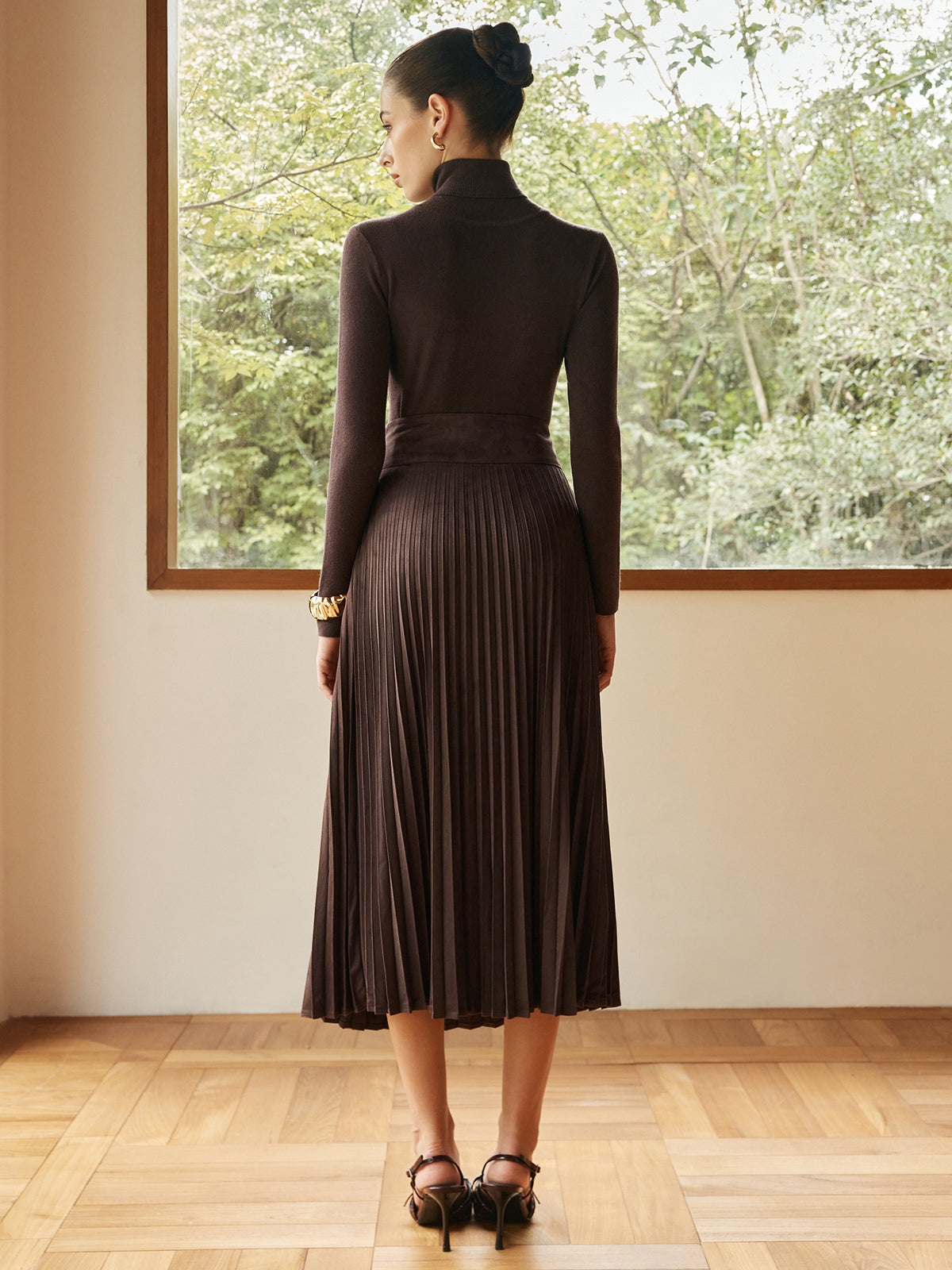 Pleated Suede Effect Skirt