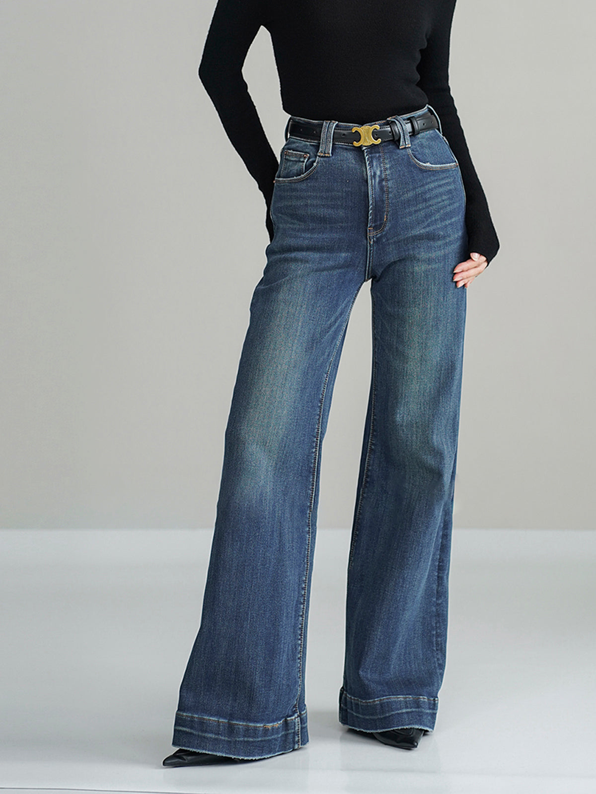 Jean bootcut taille mi-haute sans ceinture