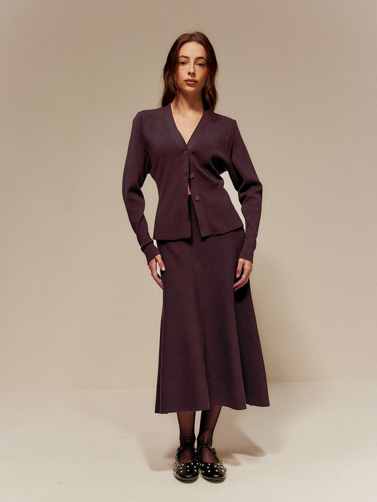 Wool-Blend V-Neck Button Cardigan