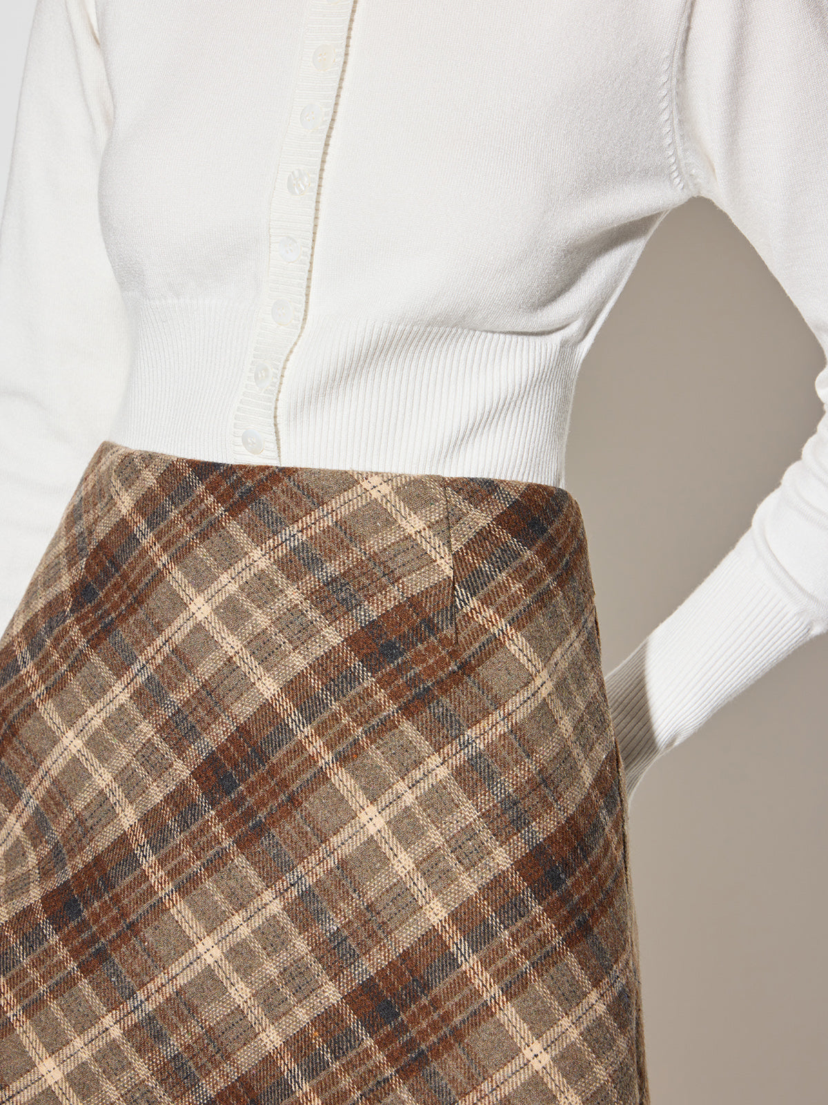 Mid-Waist Checked A-Line Skirt