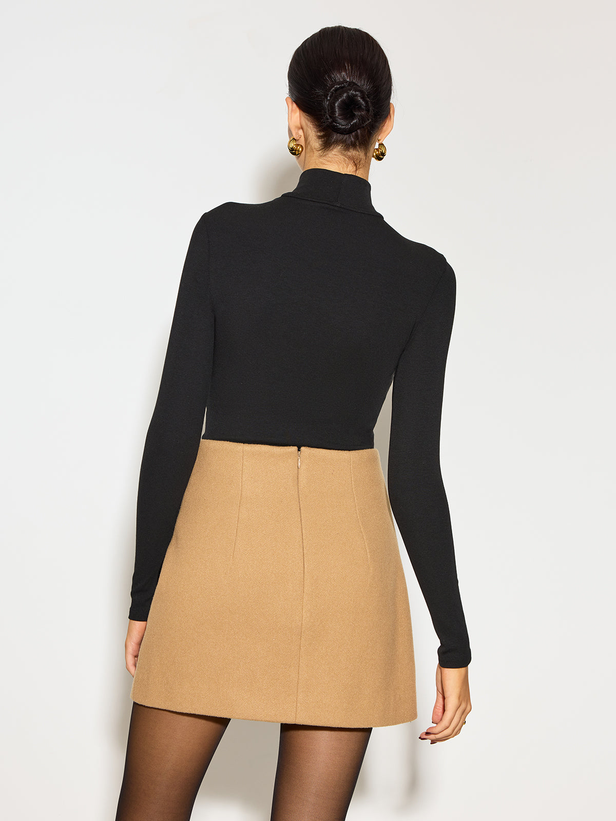 Mock Neck Sheer-Detail Skinny T-Shirt