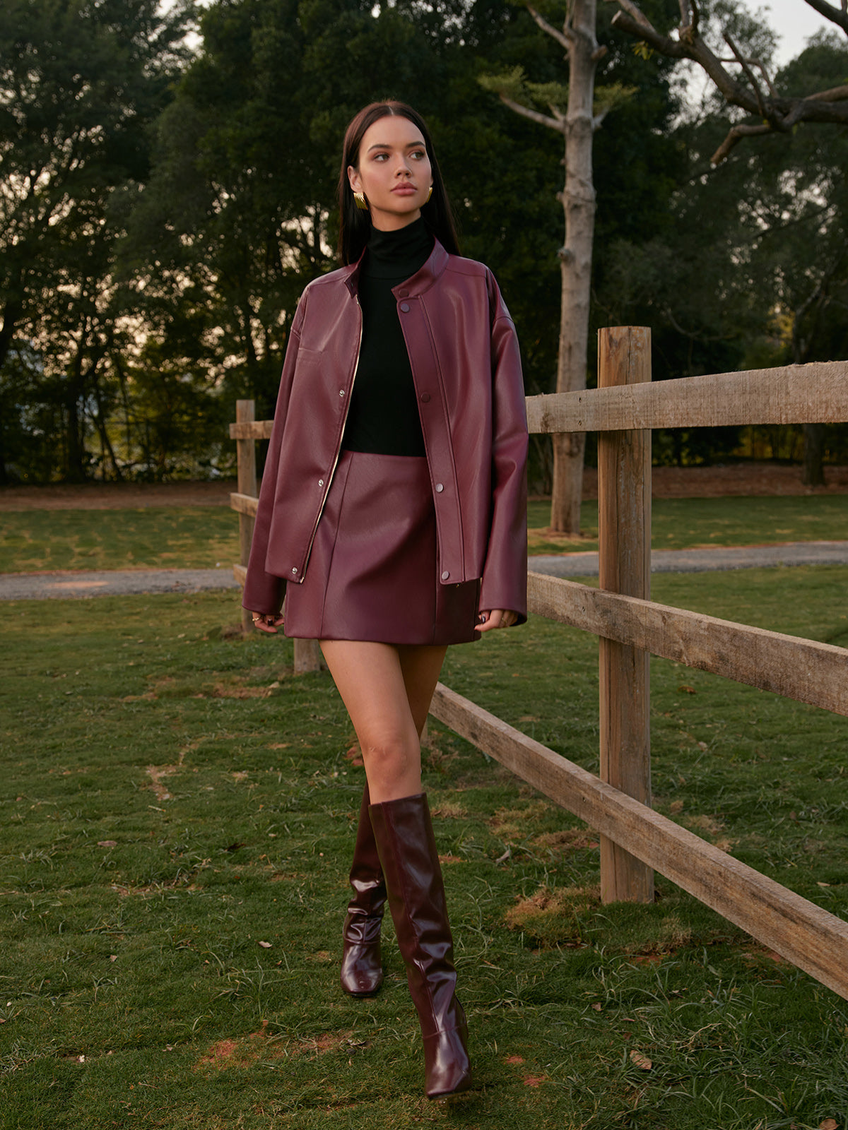 Mid-Waist Faux Leather Back-Zipper Mini Skirt