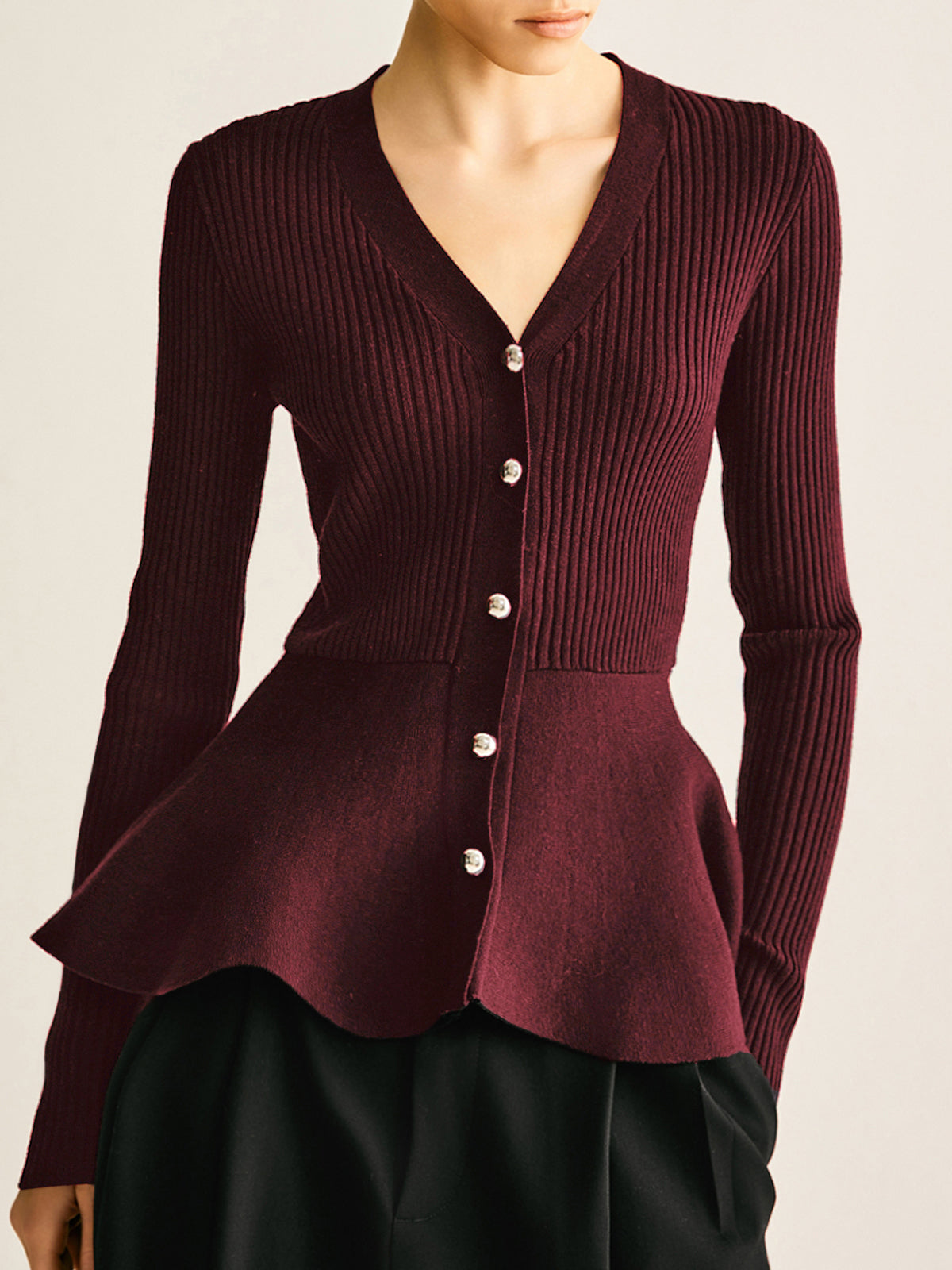 Haut en maille à empiècements côtelés oversize et taille boutonnée