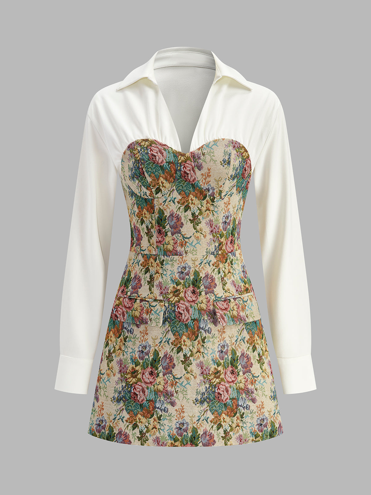 2-in-1 Tweed-Polo-Kleid mit Blumenmuster und Reißverschluss