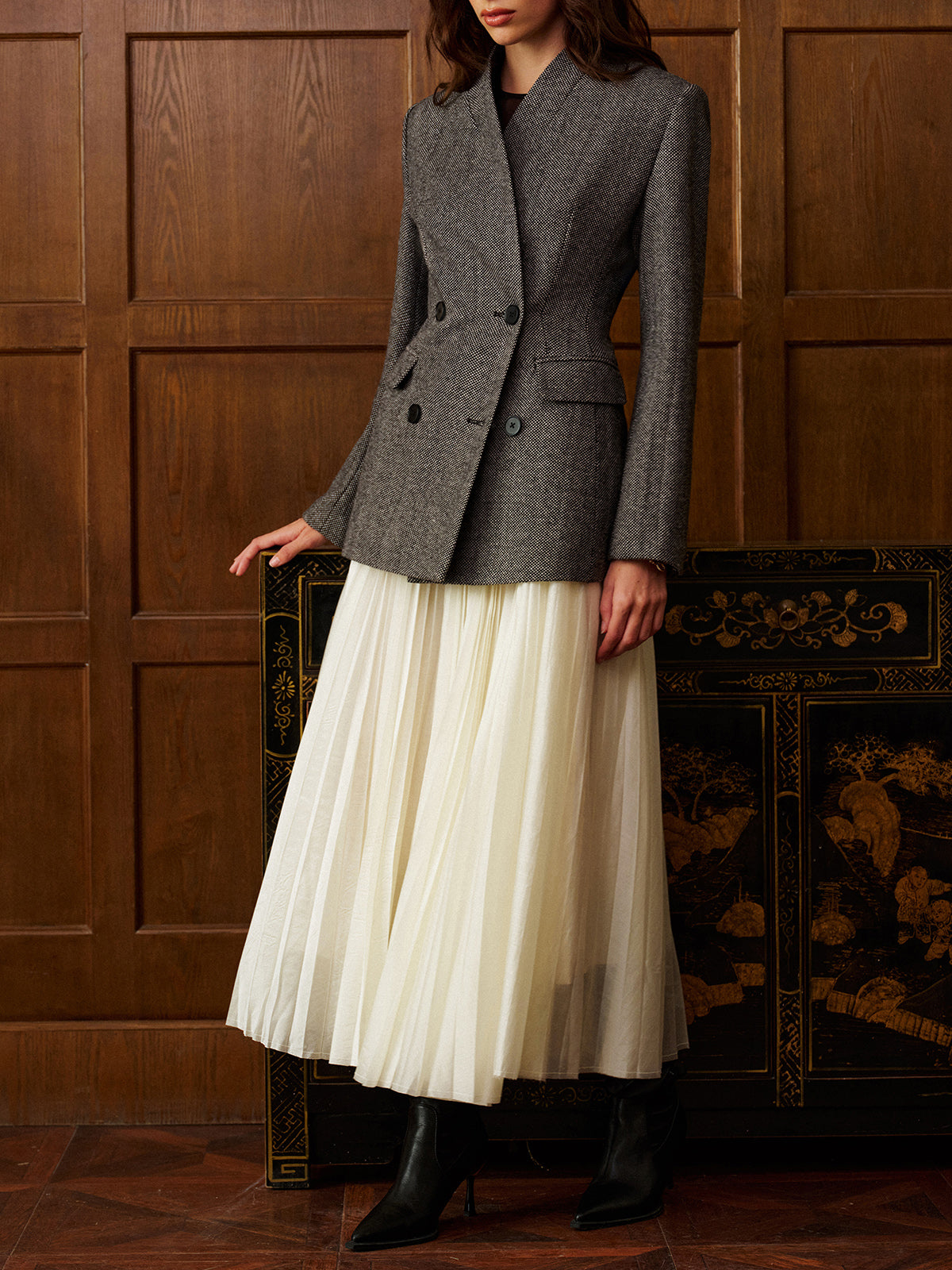 Blazer slim à pois en laine mélangée