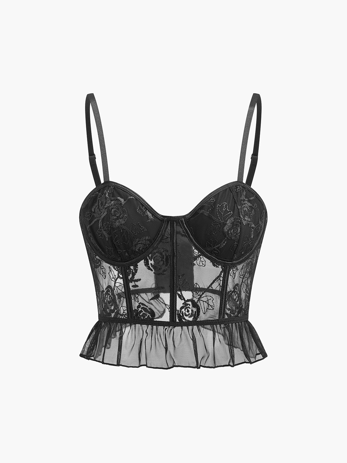 Corset Transparent en Dentelle à Volants Brodé Floral