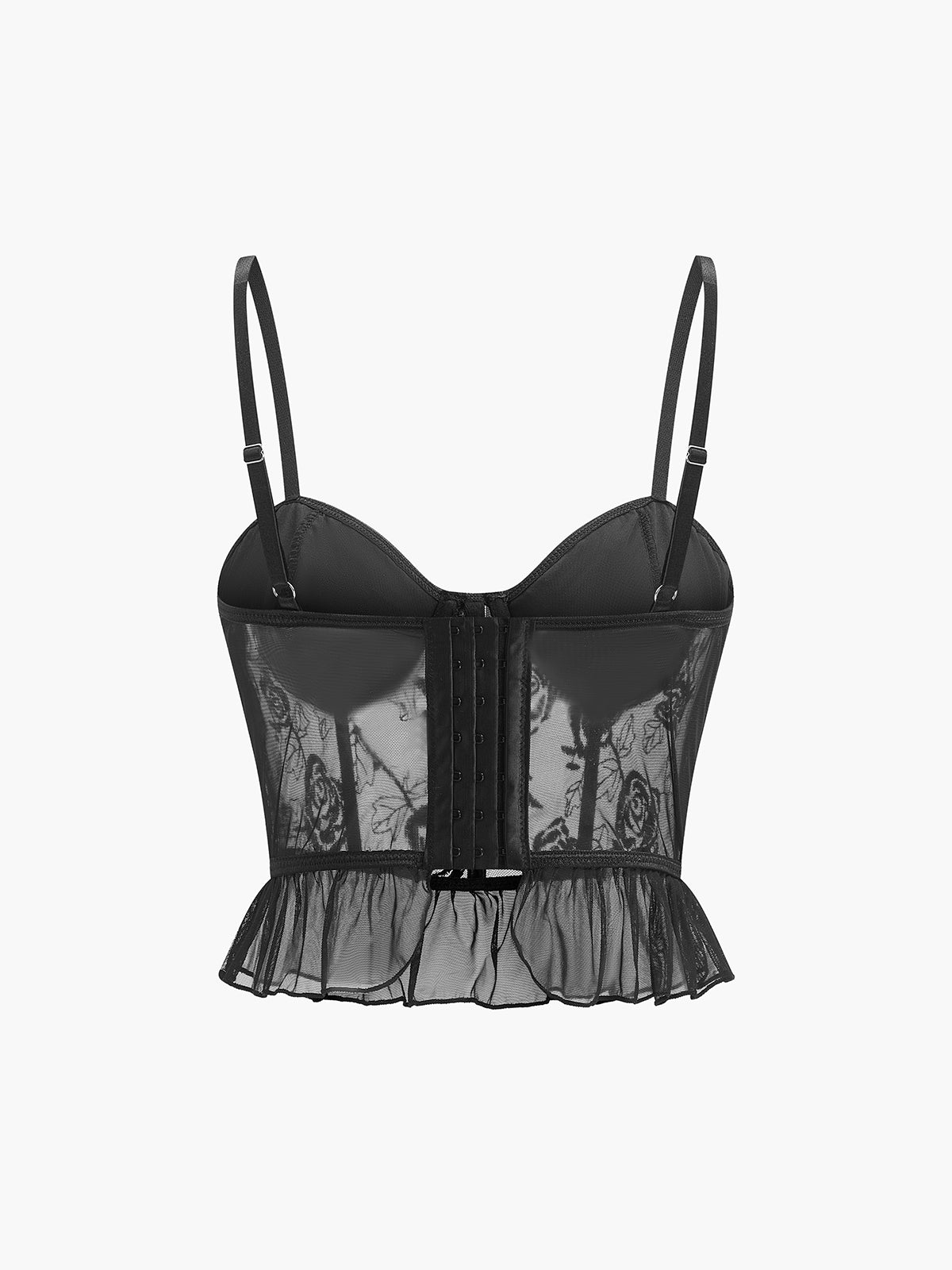 Corset Transparent en Dentelle à Volants Brodé Floral