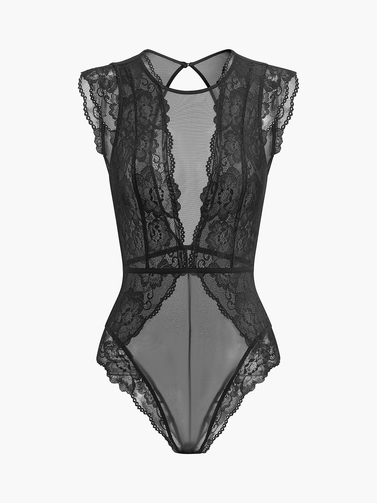Halbtransparenter rückenfreier Spitzen-Body