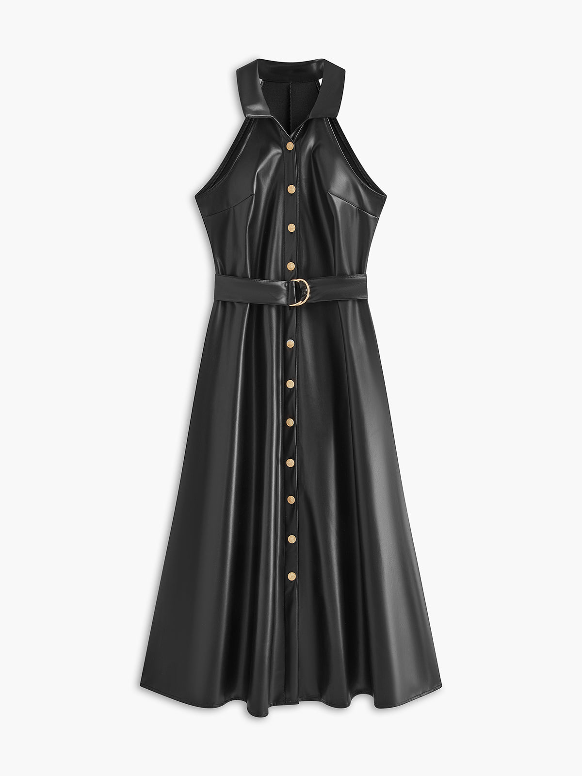 Robe sans manches en similicuir avec ceinture