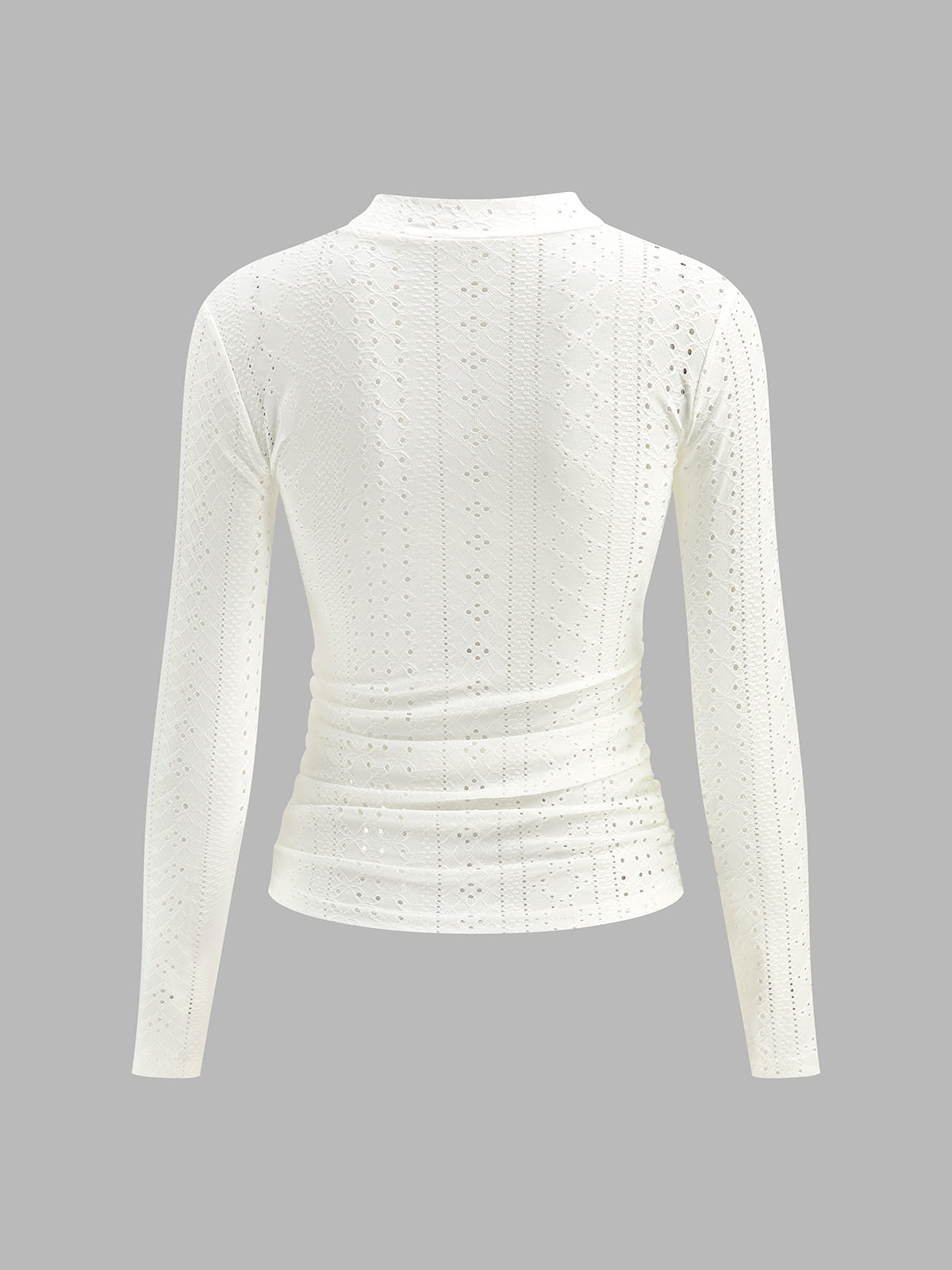 Halbtransparentes, eng anliegendes Top mit Stehkragen und Seitenfalten