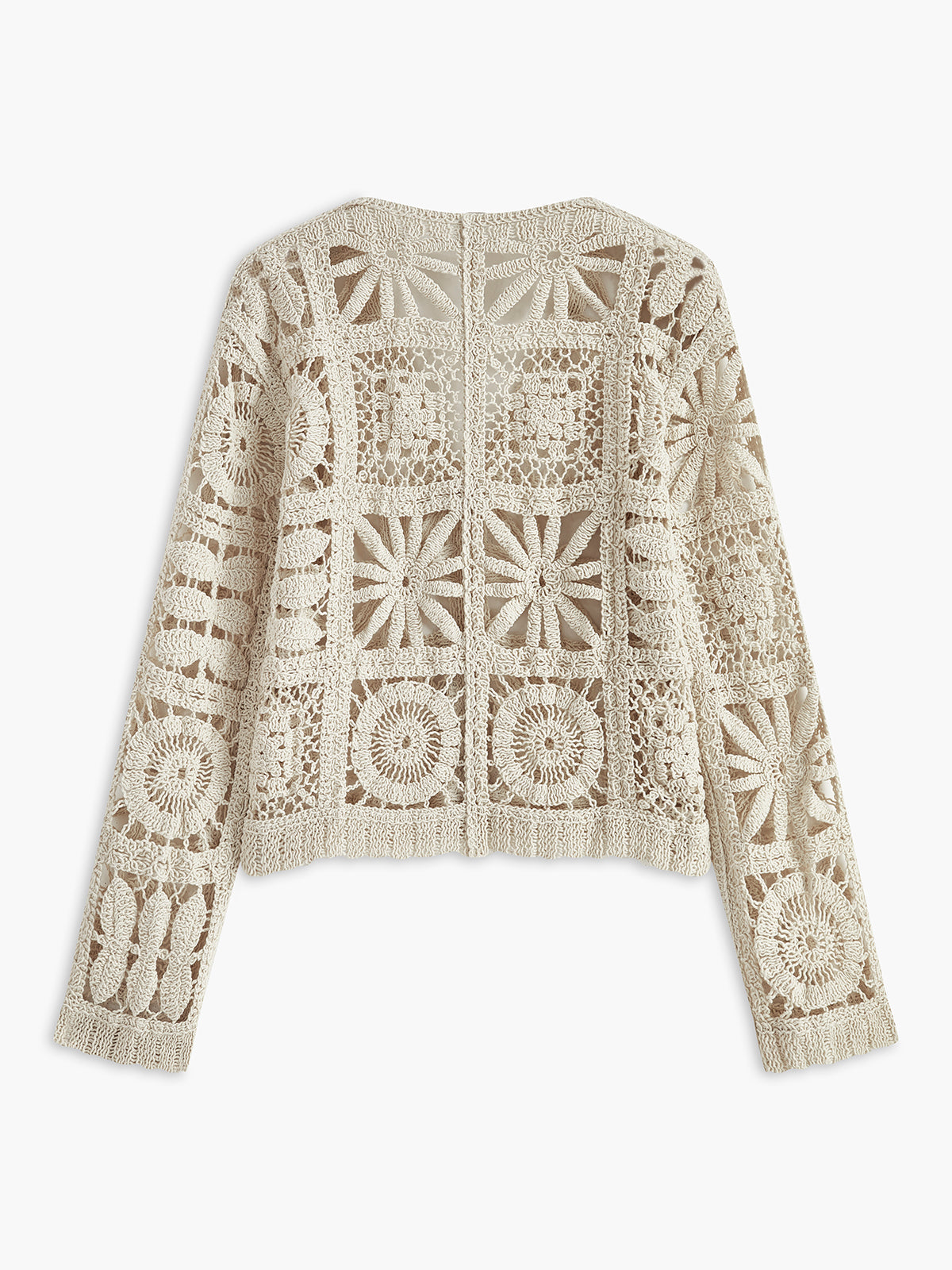 Cardigan boutonné à motif carré au crochet