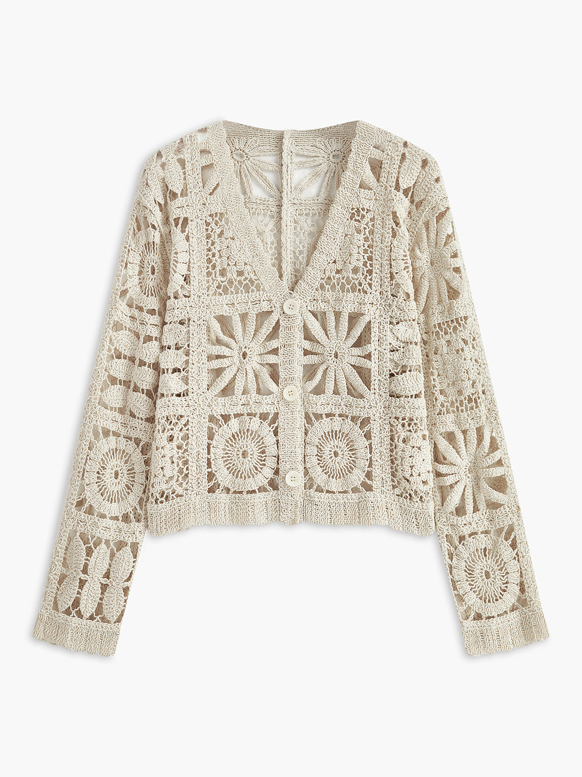 Cardigan boutonné à motif carré au crochet