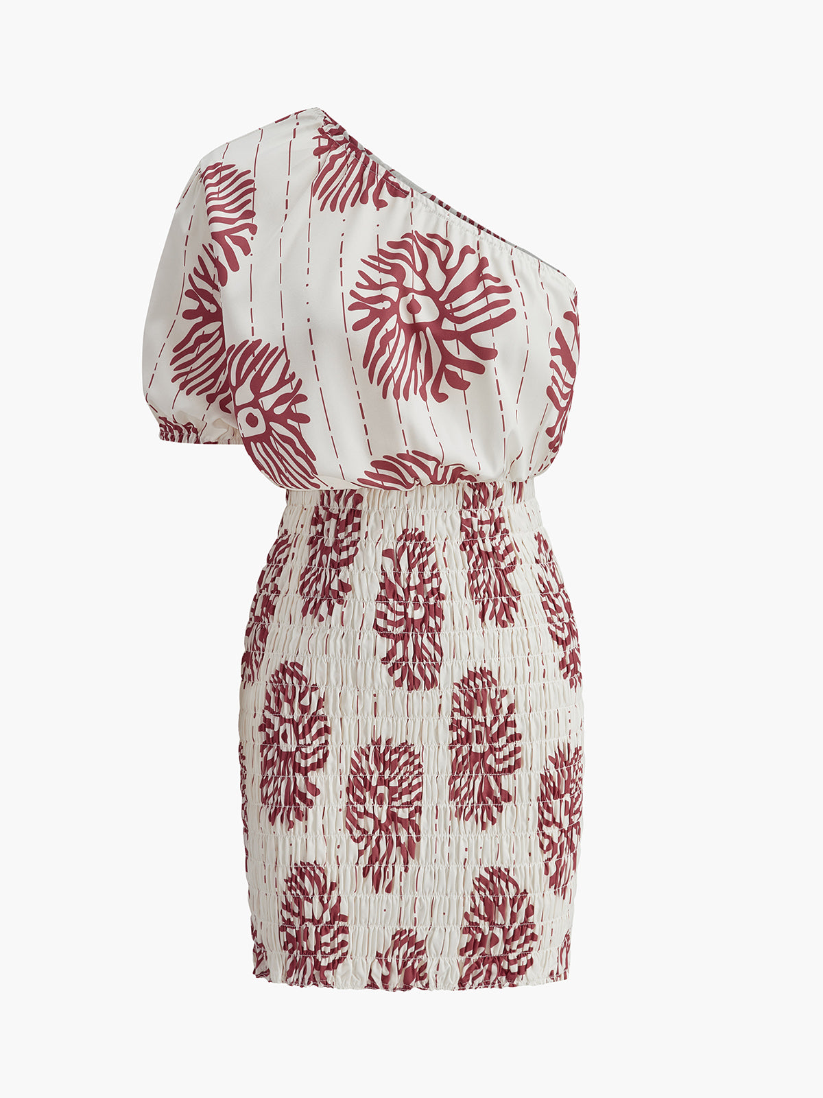Robe fleurie smockée à épaules dénudées