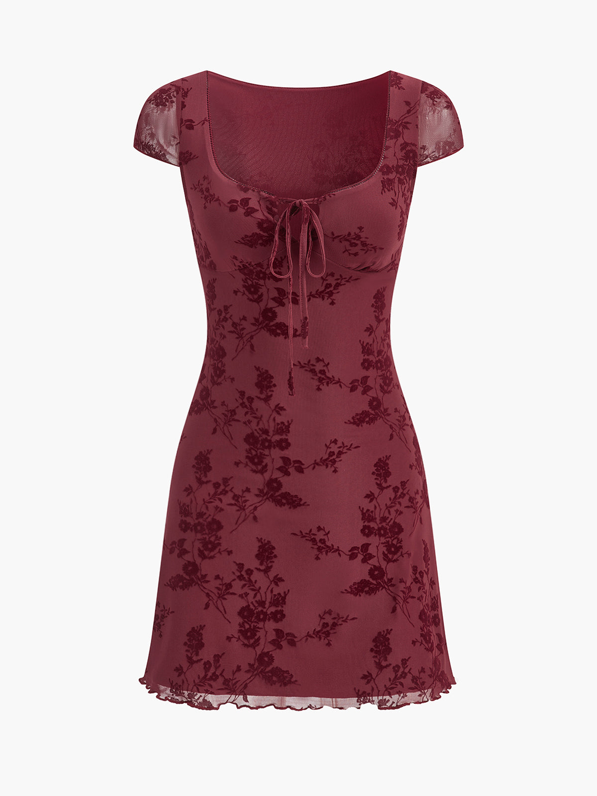 Geblümtes Kleid mit Rüschensaum und Bindedetail vorne