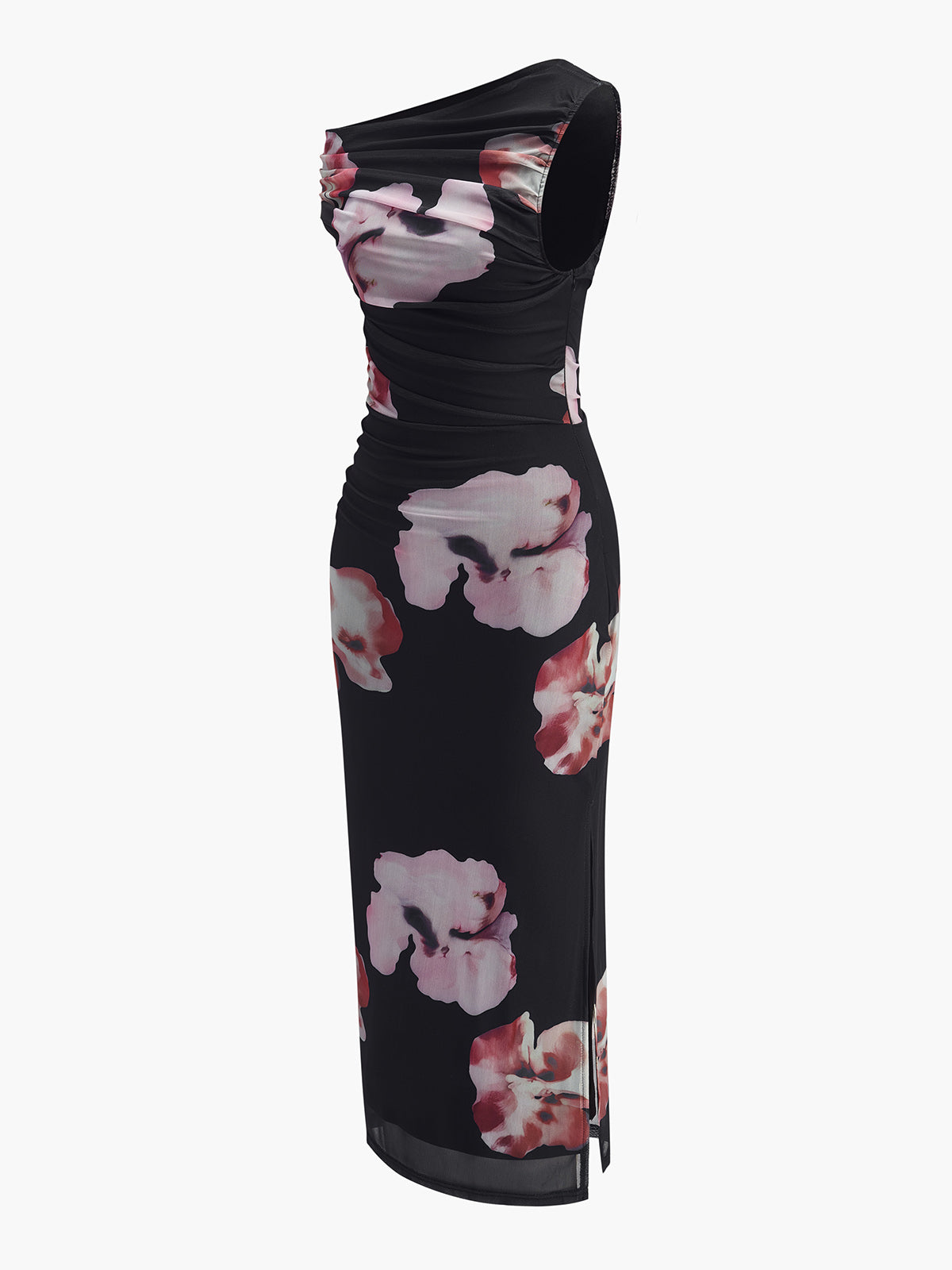 Robe asymétrique en maille fleurie