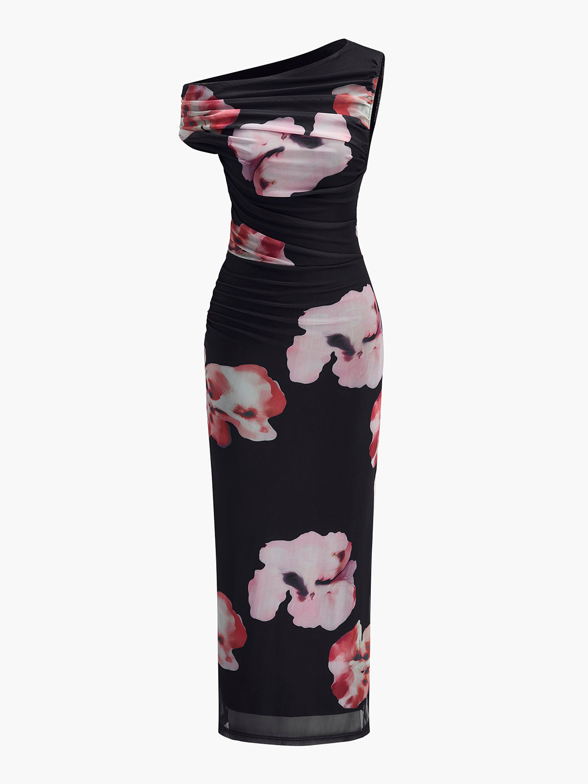 Robe asymétrique en maille fleurie