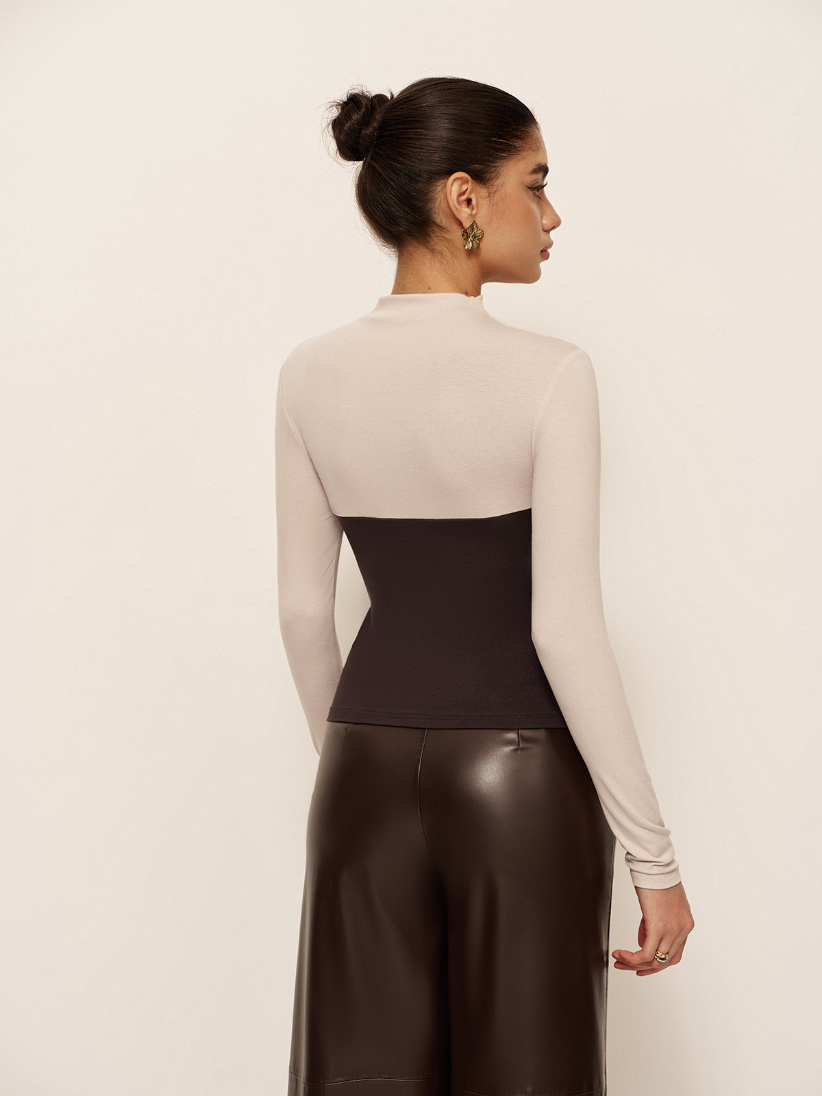 Haut en jersey 2 en 1 à col montant et blocs de couleur