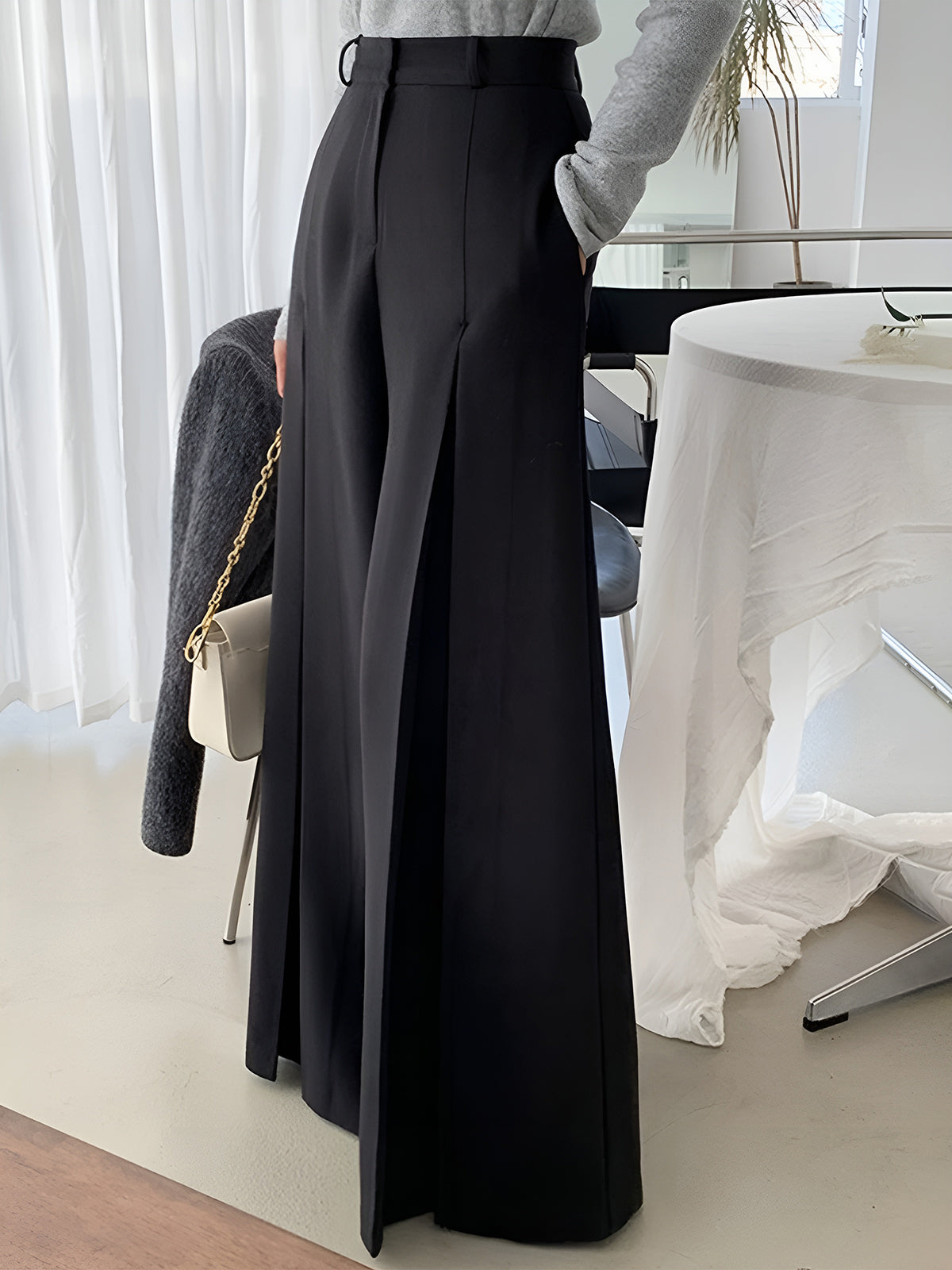 High-Waist Plissée Hose mit weitem Bein