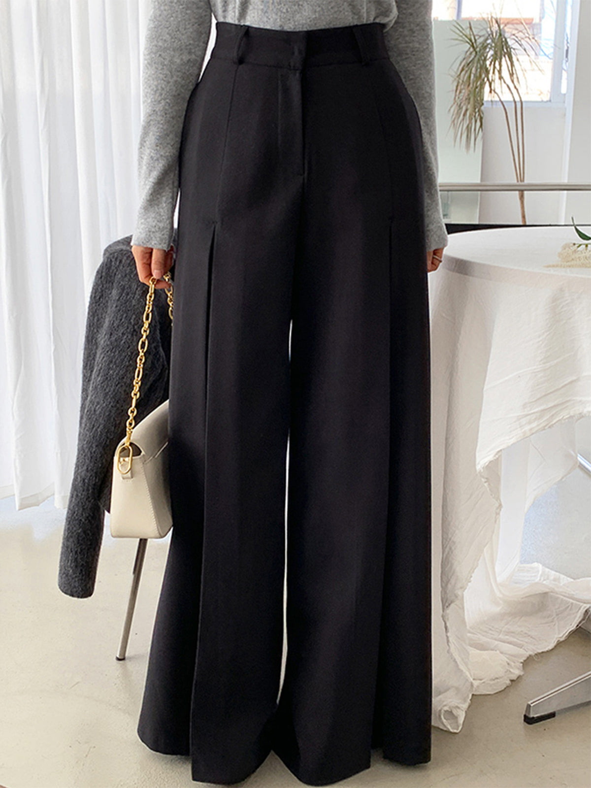 High-Waist Plissée Hose mit weitem Bein