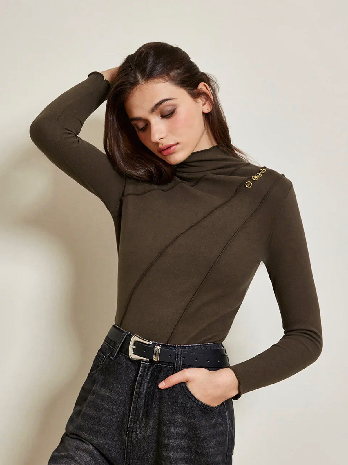 Haut en jersey avec passepoil à détails métalliques