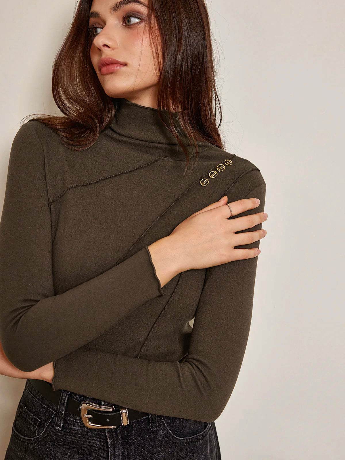 Haut en jersey avec passepoil à détails métalliques