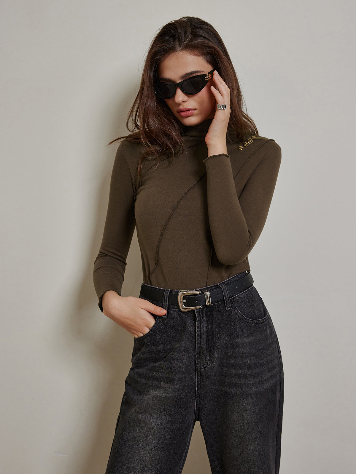 Haut en jersey avec passepoil à détails métalliques