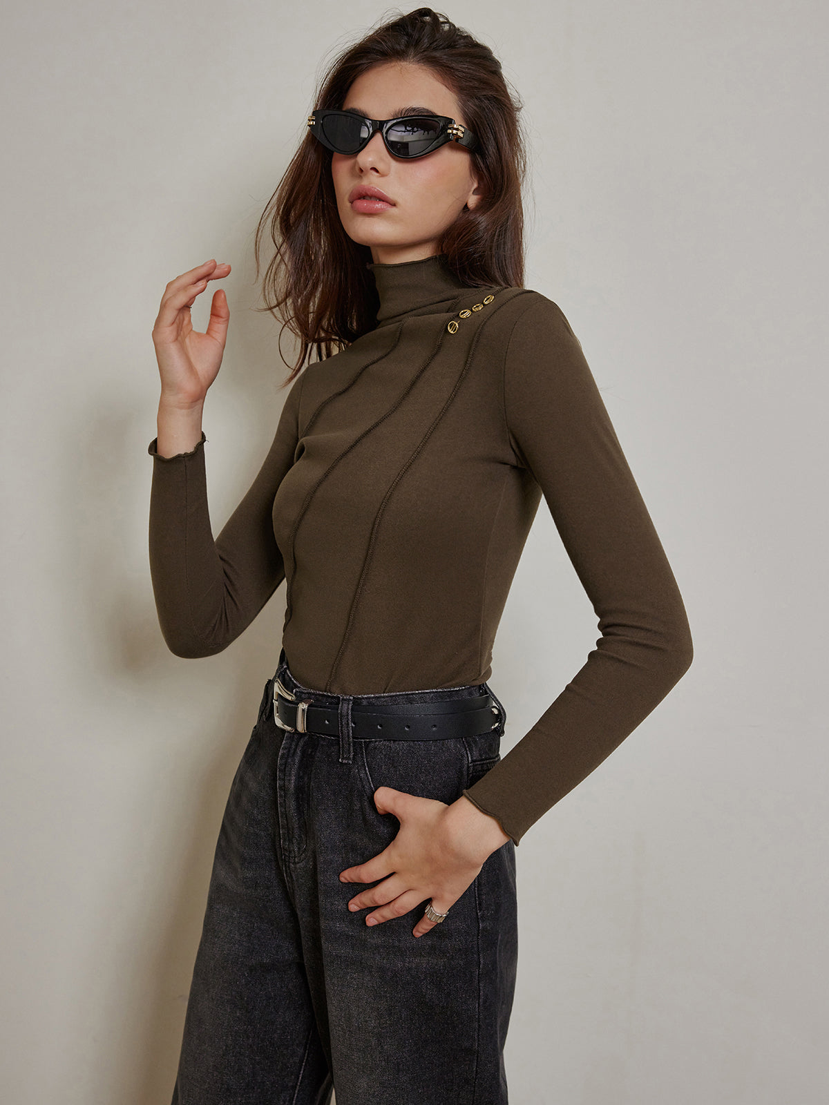 Haut en jersey avec passepoil à détails métalliques