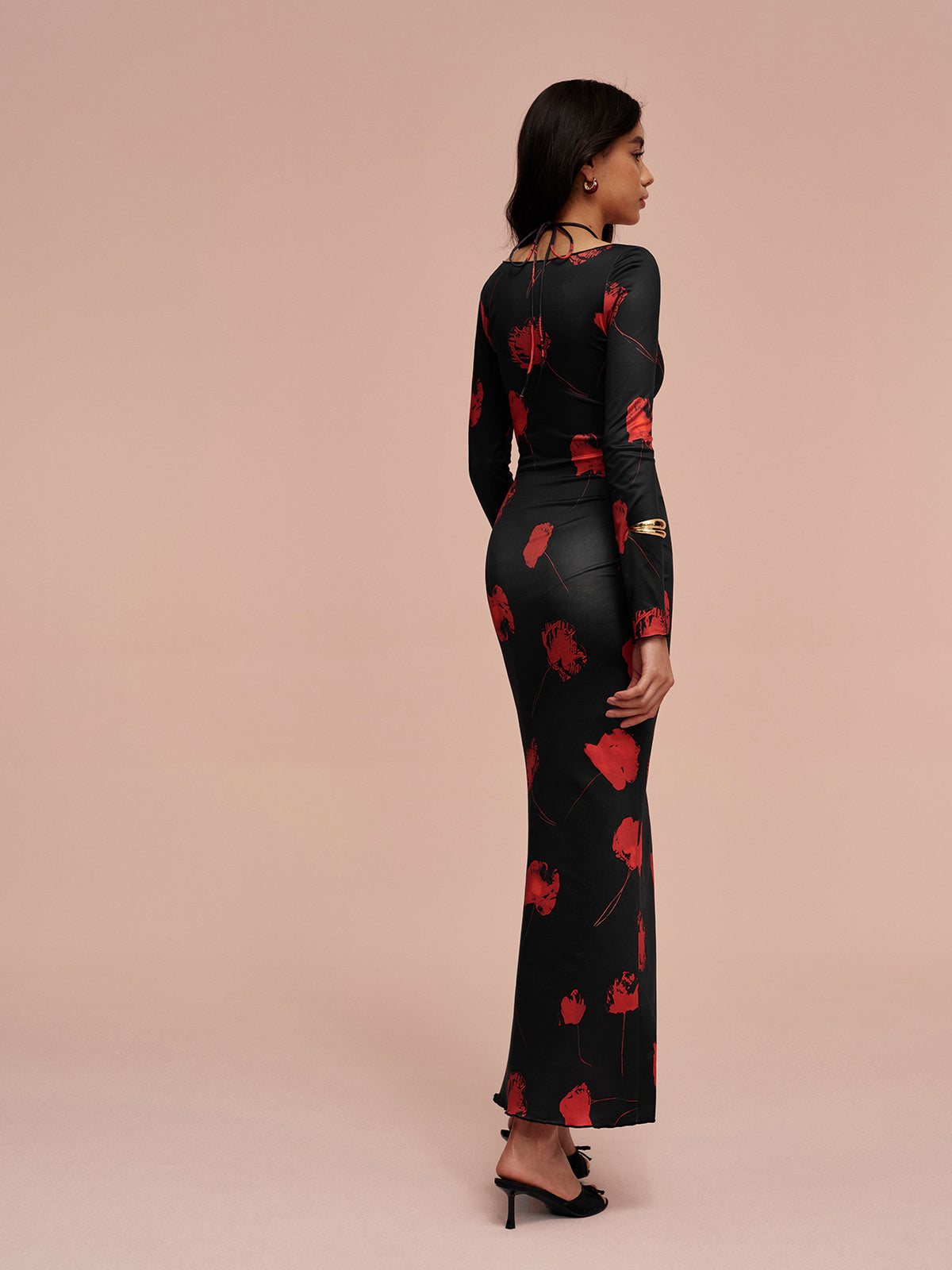 Robe imprimée à fleurs avec col à nouer