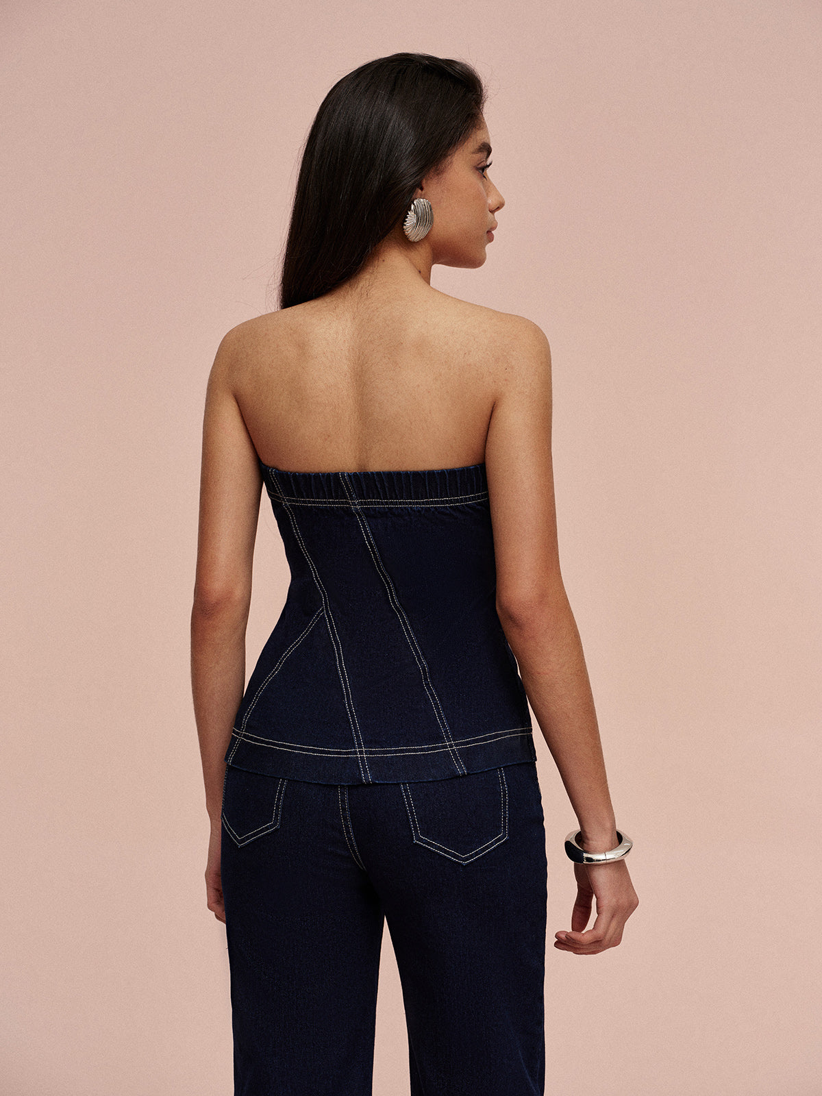 Trägerloses Jeans-Oberteil mit Knopfleiste
