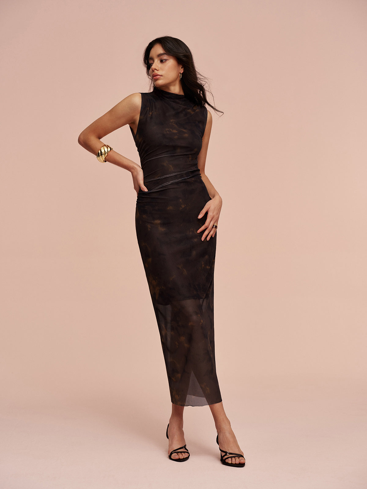 Robe sans manches en maille doublée de jersey
