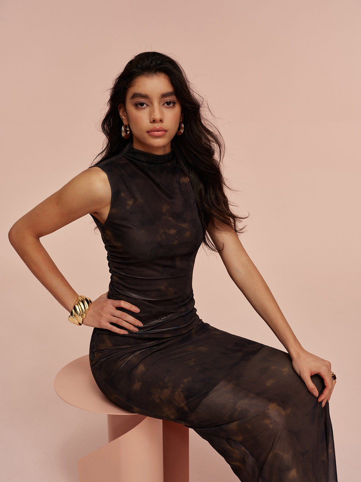 Robe sans manches en maille doublée de jersey
