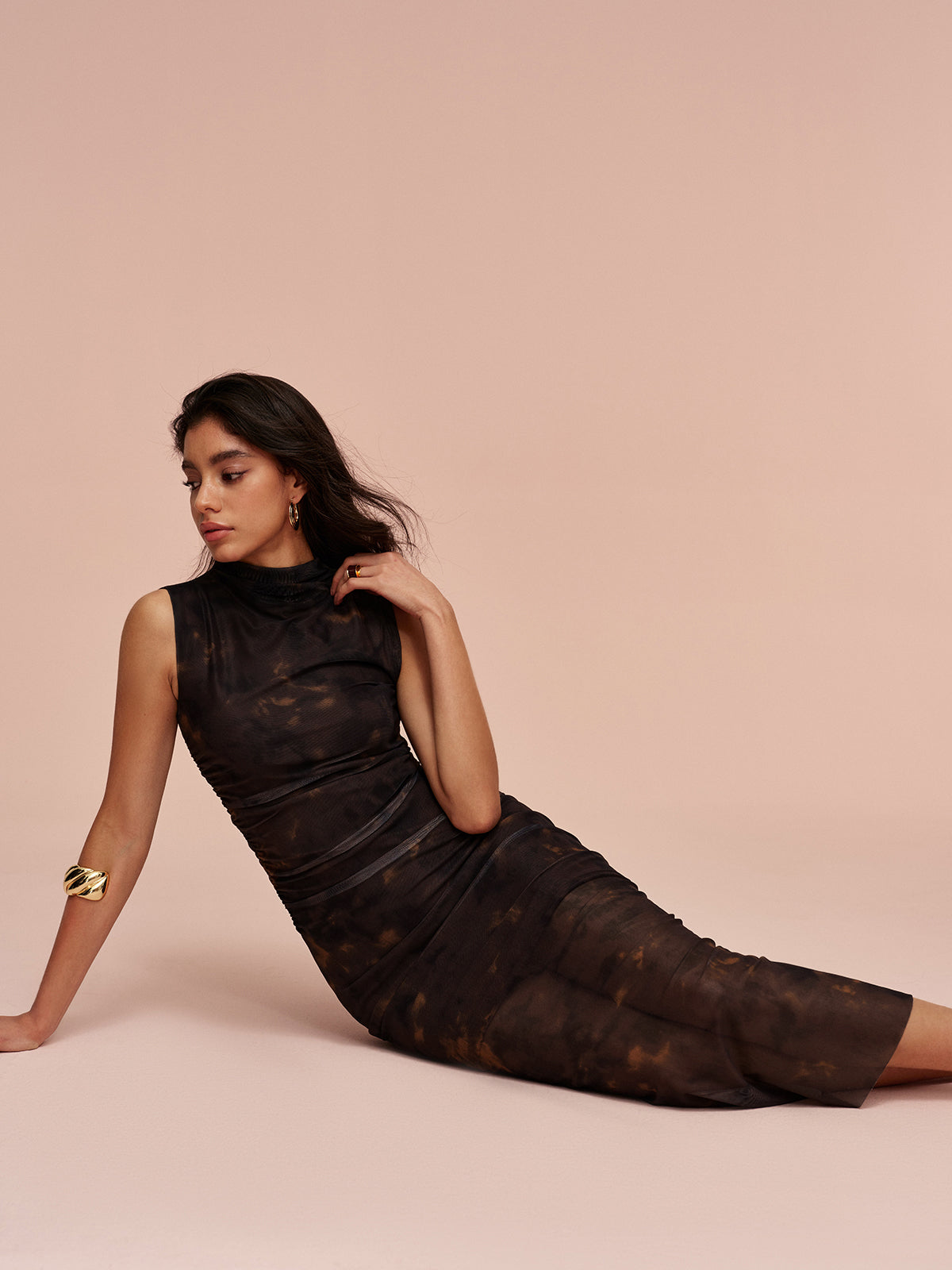 Robe sans manches en maille doublée de jersey