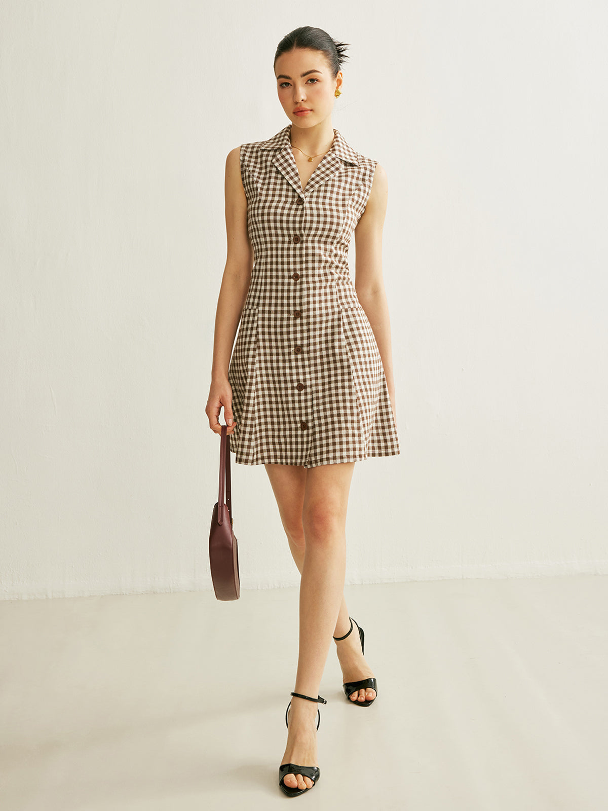 Schachbrettmuster-Taschen gebundenes Kleid