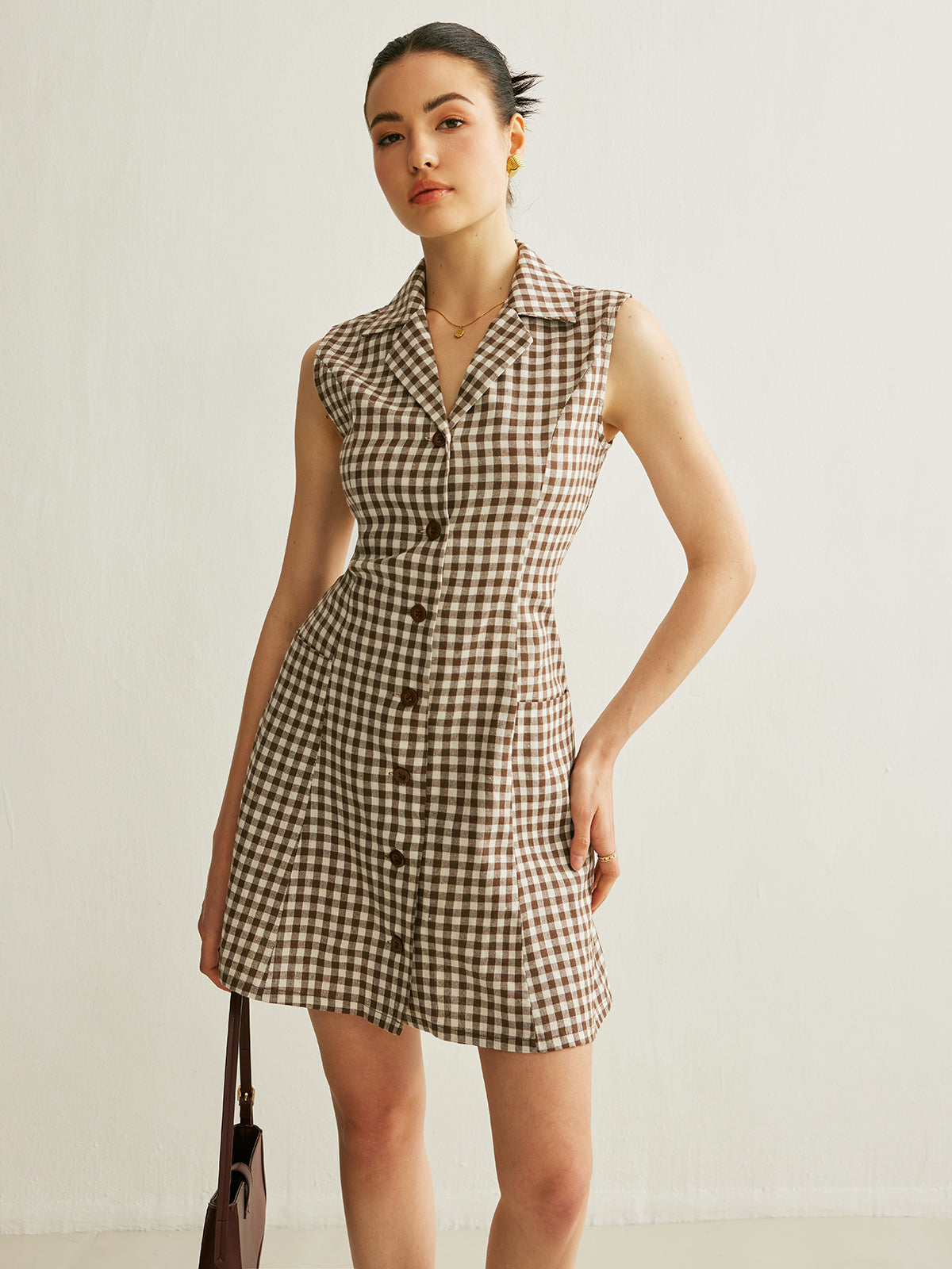 Schachbrettmuster-Taschen gebundenes Kleid
